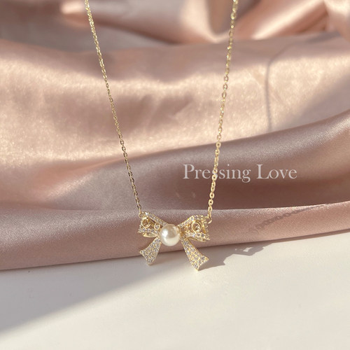 PressingLove甜美蝴蝶结女纯银