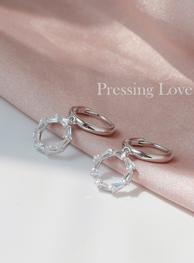 Pressing Love几何圆形锆石耳环时尚新潮耳扣款耳饰简约精致百搭