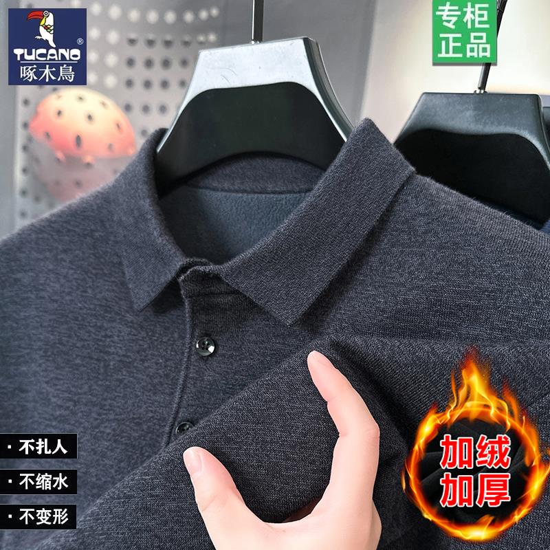 啄木鸟100%纯羊毛衫男士冬季加绒