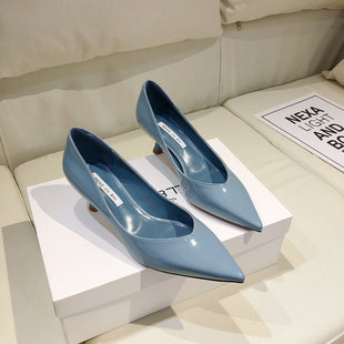裸色高跟鞋女鞋细跟尖头法式气质不累脚职业中跟5cm公分小跟单鞋