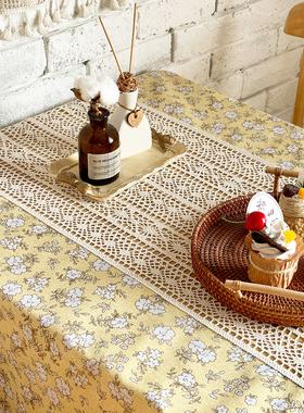 碎花植物餐桌布复古黄色电脑桌写字台茶几阳台餐边柜盖巾民宿定做