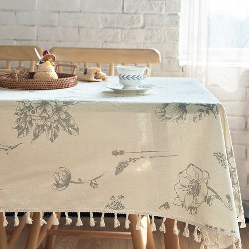 法式复古餐桌布水墨印花卉圆桌茶几ins民宿咖啡厅清新野餐露营