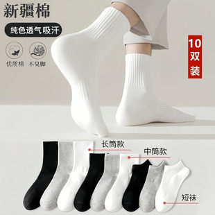 新疆棉纯色棉袜子男女同款 纯色短筒长袜ins潮 运动中筒四季