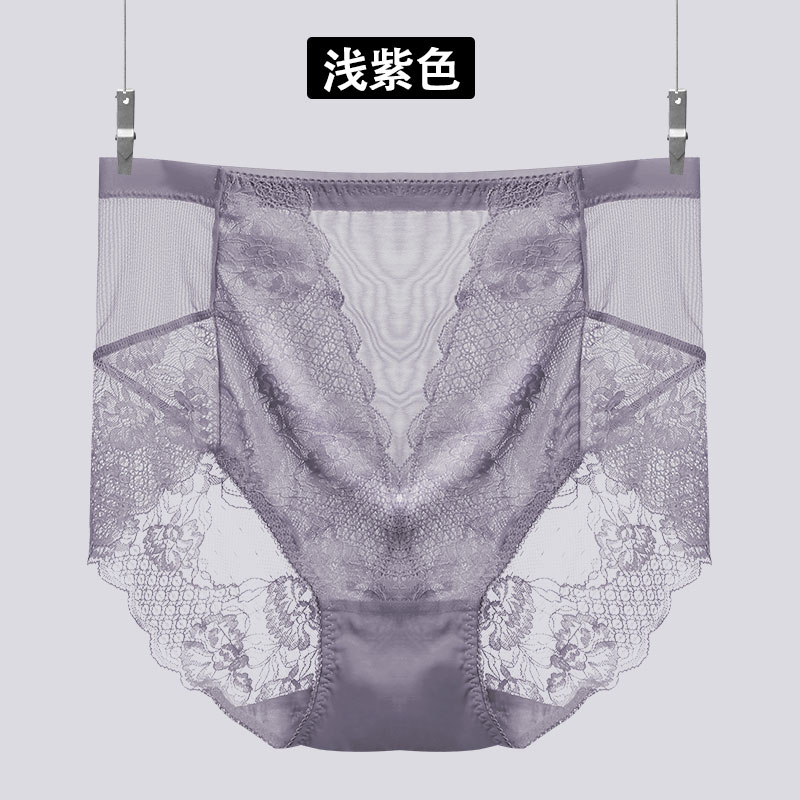高腰蕾丝边女士内裤三条装无痕网纱性感三角裤女收腹提臀大码薄款