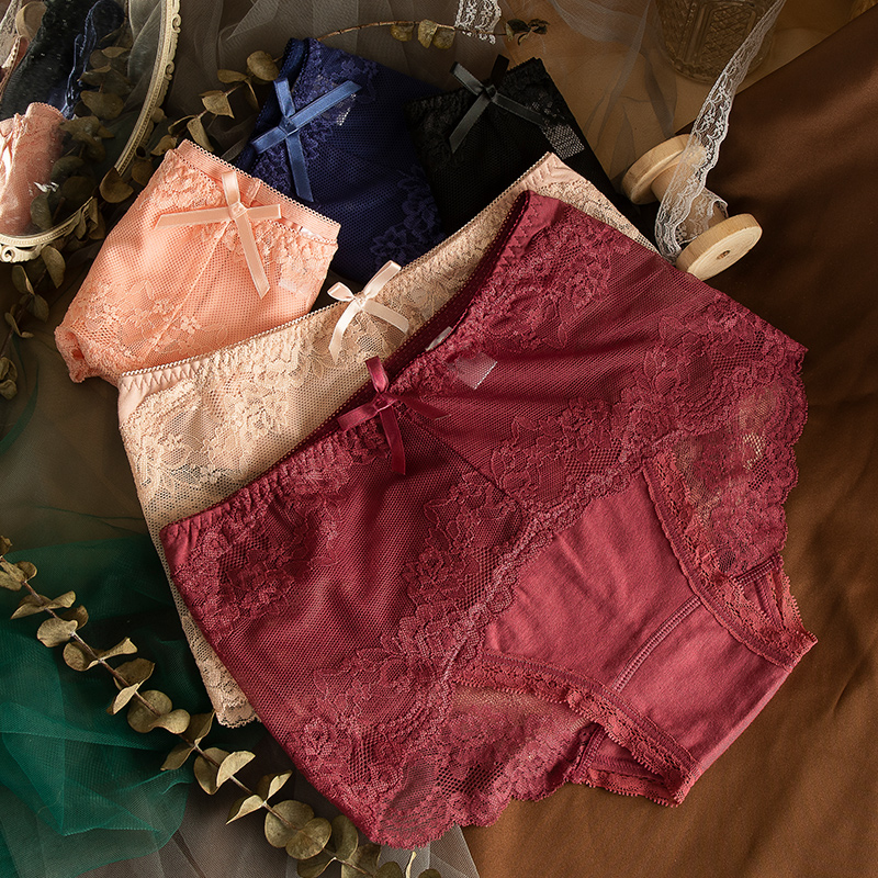 外贸单舒适蕾丝边镂空纯色三角裤收腹裤透气无痕提臀透气女士内裤