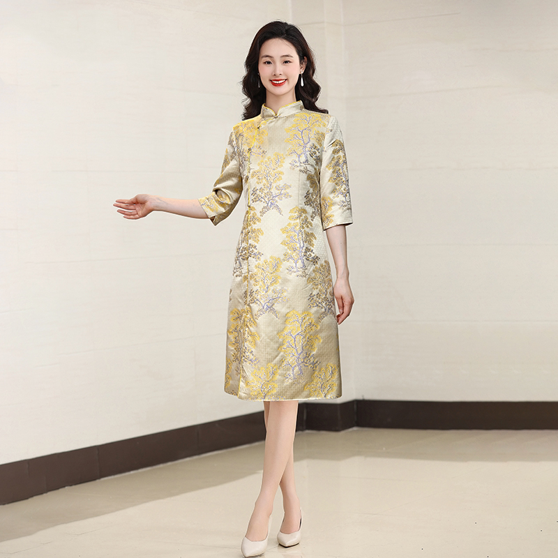宋锦真丝连衣裙女夏高级玫瑰香
