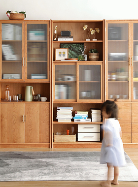 舍间 简约实木自由组合书柜 北欧现代樱桃木书架置物架落地展示柜