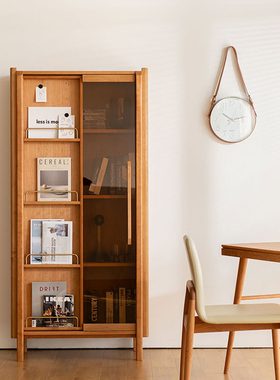 舍间/北欧实木书柜玻璃移门展示柜樱桃木日式置物架储物立柜边柜