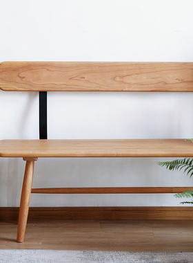 舍间 北欧简约实木长椅 日式樱桃木双人靠背椅客厅长凳玄关换鞋凳