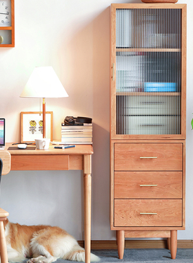 舍间 日式实木玻璃书柜 简约现代樱桃木落地手办柜客厅展示储物柜