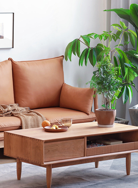 舍间 随心茶几日式北欧樱桃木茶桌 客厅实木家具多功能带抽屉矮桌