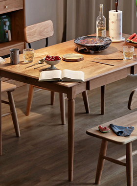 舍间 北欧实木餐桌家用小户型 简约现代樱桃木长方形饭桌原木桌子
