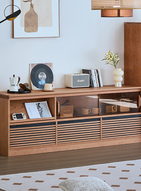 舍间樱桃木原木电视柜北欧客厅简约小户型落地柜影视储物柜收纳柜