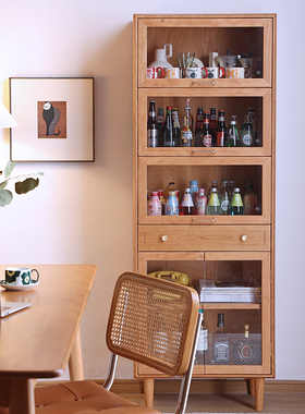 舍间 北欧樱桃木翻门展示柜客厅置物柜书柜卧室全实木玻璃储物柜