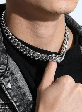 欧美嘻哈不变色不锈钢古巴链日字扣圆磨加密钛钢项链男士服装配饰