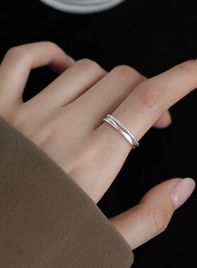 韩版东大门同款双层戒指女简约气质镂空线条ins开口可调节指环