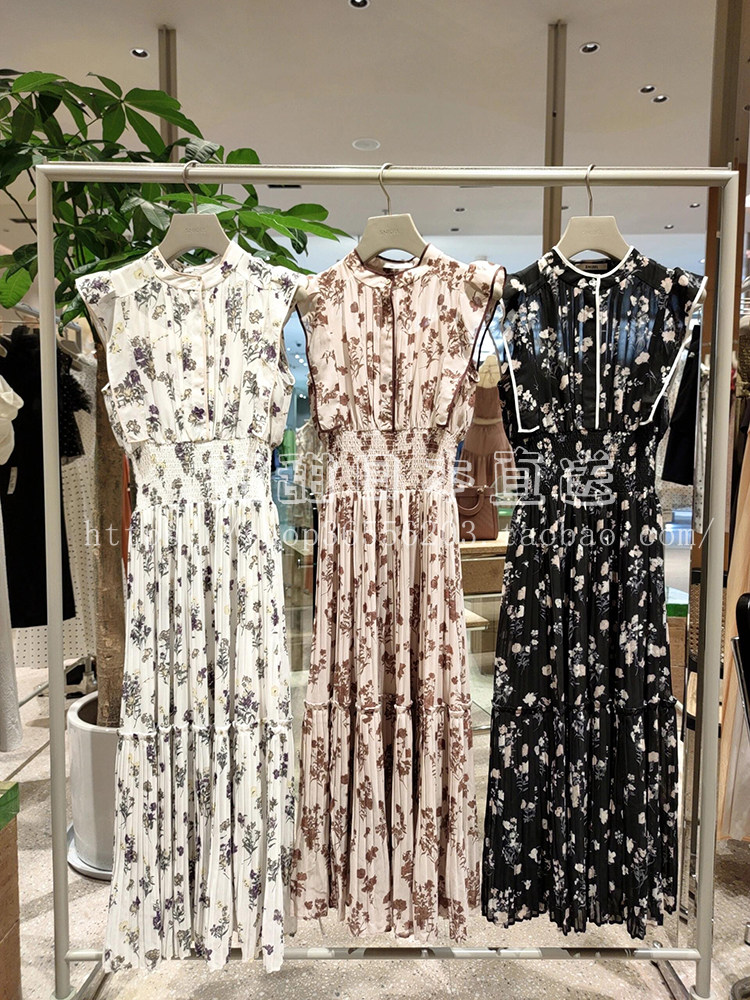 日本代购SNIDEL春夏甜美新品印花小飞袖百褶收腰连衣裙SWFO244003图片