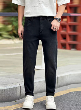 专柜高级感四面弹AK33新款黑色牛仔裤男春季水洗修身小直筒长裤男