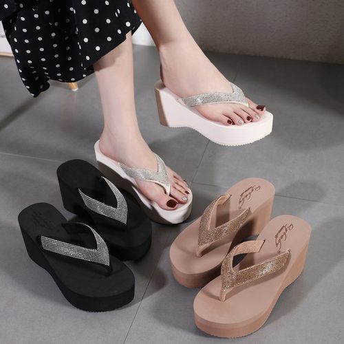 8厘米高跟人字拖女夏季外穿厚底高级感水钻度假防滑夹脚沙滩拖鞋