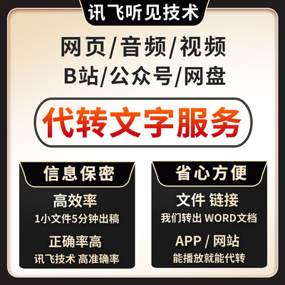 录音视频语音转文字文案逐字稿网课会议直播链接B站讯飞听见代转