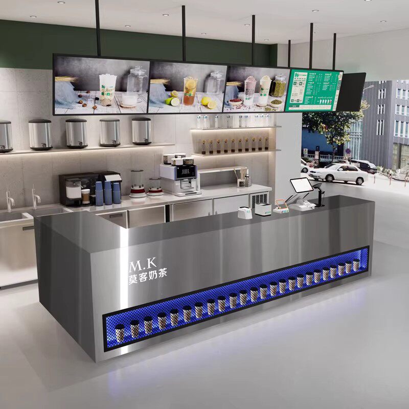简约潮店奶茶店咖啡店不锈钢吧台收银台酒吧餐厅前台桌接待台定制