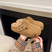 一脚蹬增高鞋 内增高厚底包头拖鞋 复古勃肯鞋 新款 女外穿2026春季