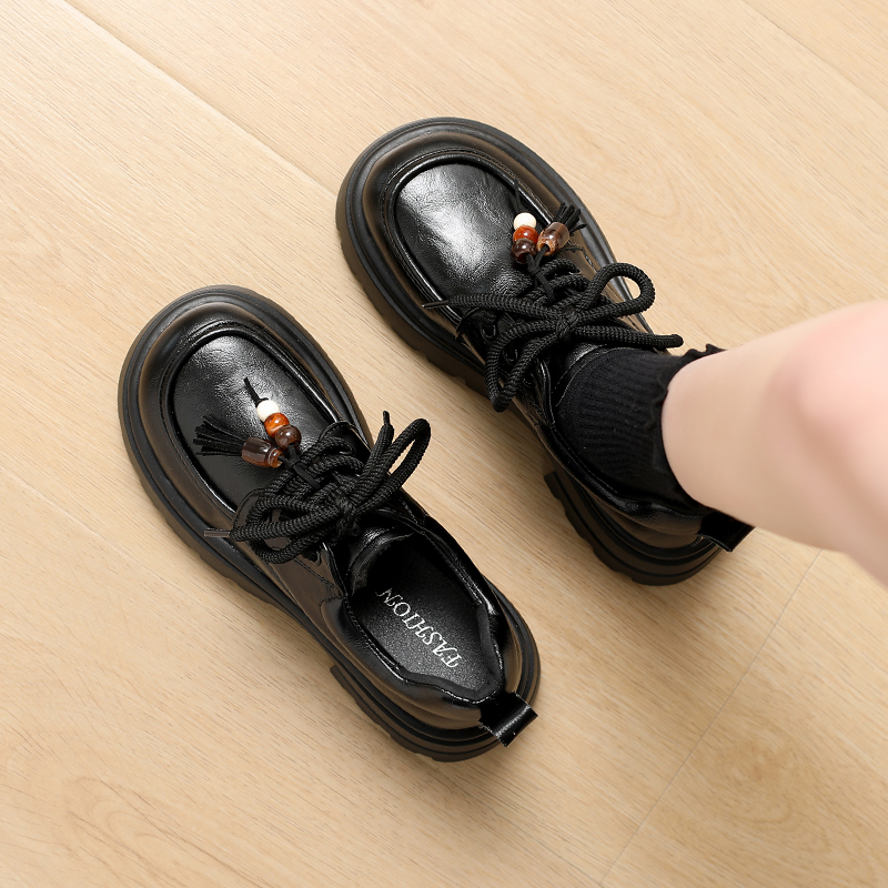 爆款加绒厚底增高乐福鞋女春季新款英伦风小皮鞋圆头流苏系带单鞋