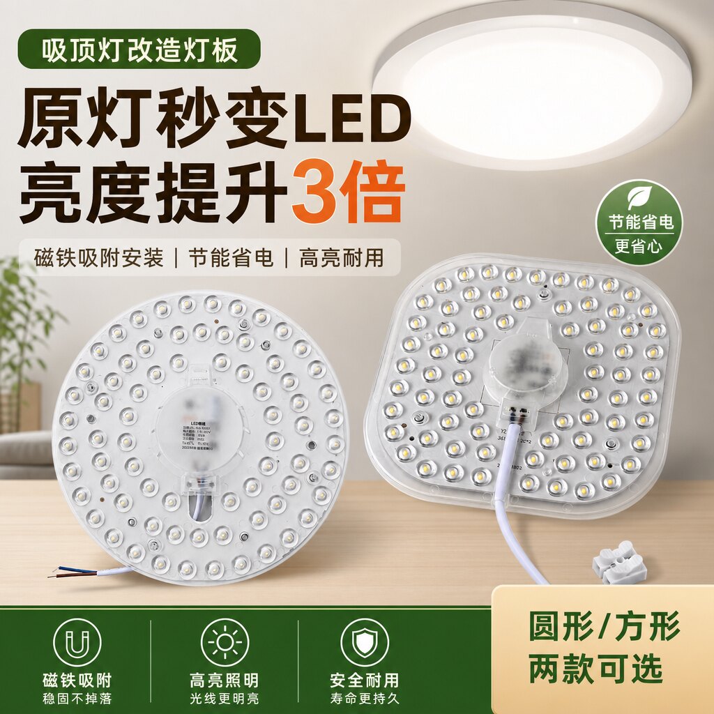led吸顶灯芯改造灯版灯管超亮家用节能贴片方形模组圆形替换光源