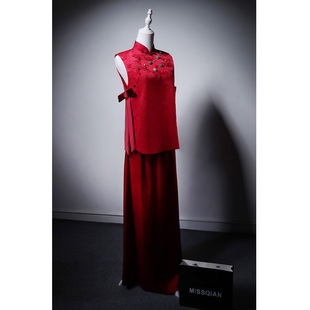 MISSQIAN 红色国风改良旗袍两件套订婚礼服敬酒服新娘晨袍 新中式