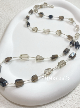 ZMN/墨璃/原创高级清冷感925纯银天然不规则茶晶宝石长项链毛衣链
