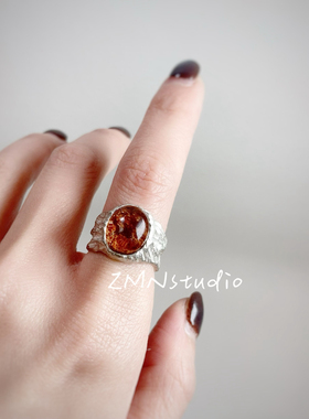 ZMN/云雾/原创小众质感925纯银肌理天然四季幽灵水晶宝石开口戒指