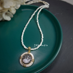 ZMN/遇见/轻奢高级感天然深海蝶贝雕刻小王子卡梅奥宝石吊坠项链