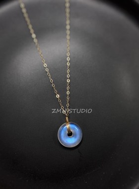 ZMN/安然/小众进口14K高品质冰种天然月光石平安扣甜甜圈吊坠项链