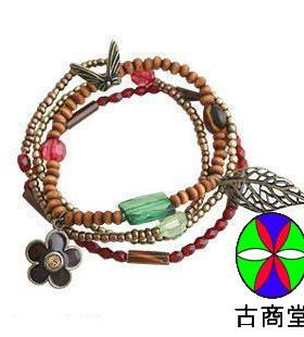 波西米亚风串珠花朵树叶多层手链