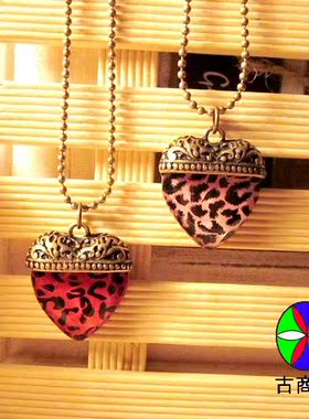 爱心锌合金电镀豹纹树脂毛衣链