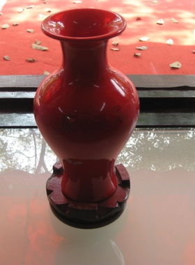 工艺中国红花瓶描金婚庆家居摆设