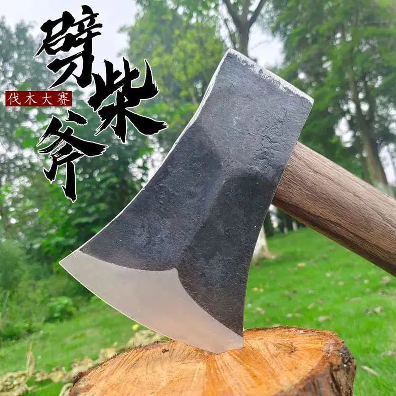 户外斧头劈柴专用轨道钢锻打新款霸王斧劈柴砍树锋利不卷刃家用斧