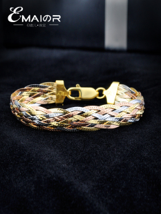 意大利炫彩s925纯银手链女镀三色金编织多线彩金宽边梦幻进口手环