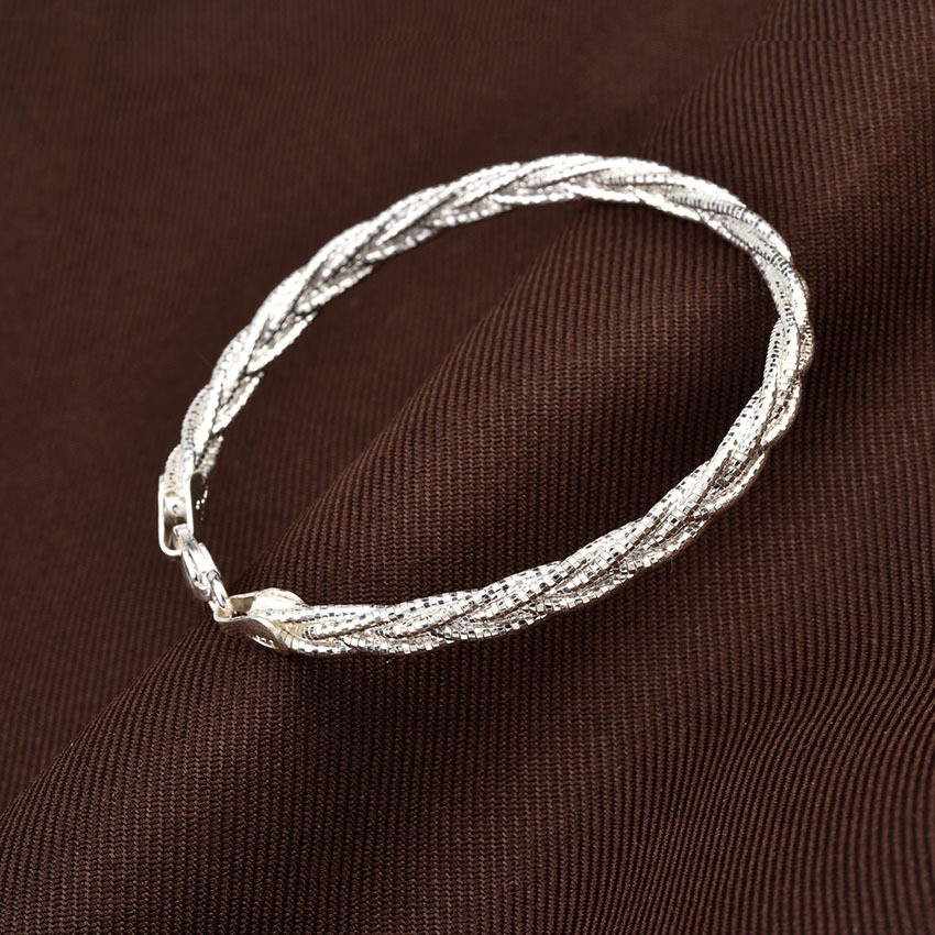 山本银 925银欧美时尚五股缠绕编织手链情侣男女士小众轻奢风手环