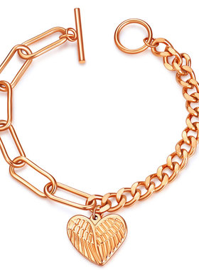 欧美跨境热卖男女时尚个性18MM天使的翅膀爱心OT链不锈钢手链批发