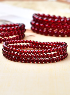 瑞泽珠宝批发石榴石多圈手链女仿酒红石榴石多圈手串景区地摊货源