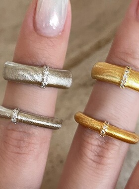 拉丝金银色素圈戒指女轻奢精致优雅小众设计食指戒独特开口指环潮