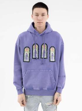 MFC潮牌RICH GAINER卫衣紫色绣花标牌男女同款加拿大街头潮牌前卫