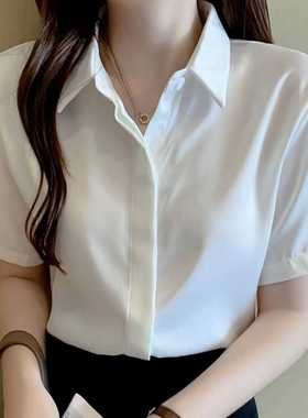 短袖百搭衬衫女白色2025夏季新款时尚职业衬衣设计感小众气质上衣