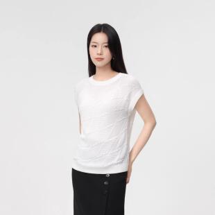 阿玛施女装夏新款肌理感针织背心显瘦百搭套头圆领白色上衣138111