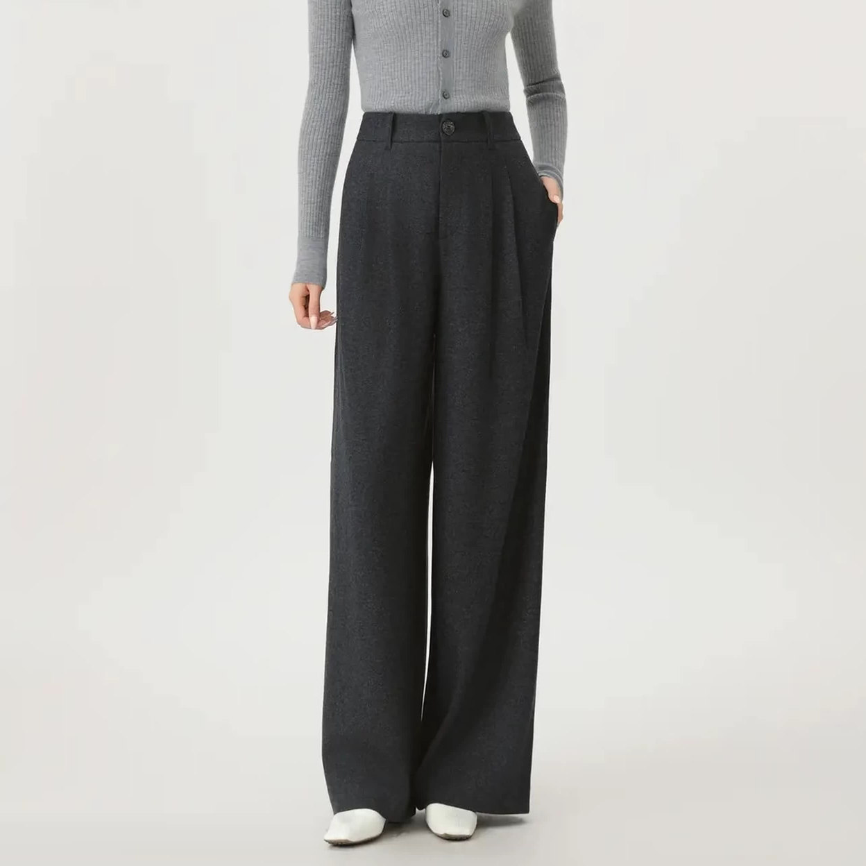 阿玛施秋冬保暖羊毛高腰阔腿西装