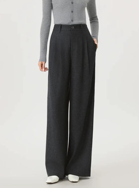 阿玛施2025秋冬新款简约保暖绵羊毛西装裤高腰休闲阔腿裤女510061