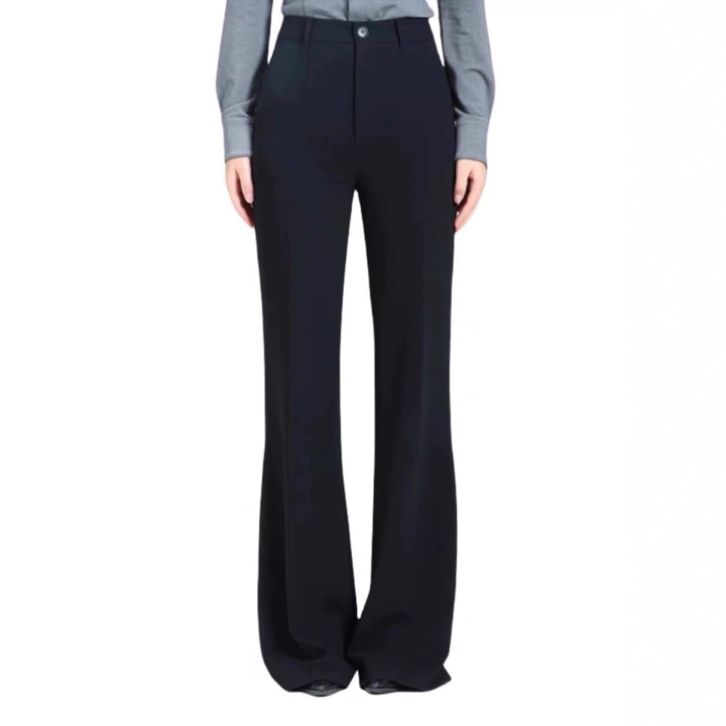 高腰轻职风休闲微喇长裤简约纯色