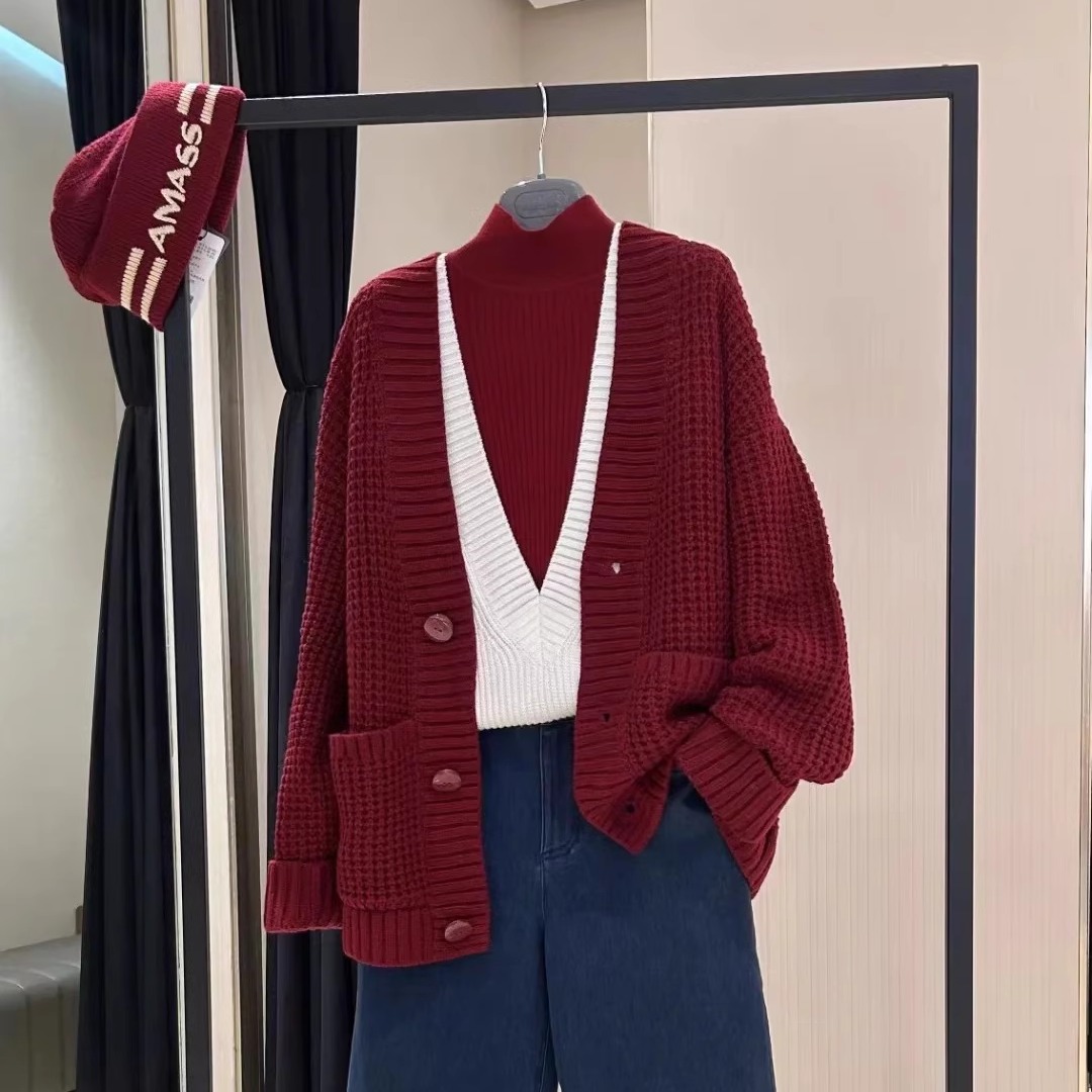 阿玛施女装新款优雅宽松毛针织衫