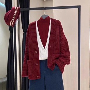 5499286 优雅气质廓形针织外套单排扣纯色毛衣开衫 阿玛施女装 新款